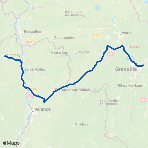 TER Auvergne-Rhône-Alpes RE Annonay / Grenoble Gare map