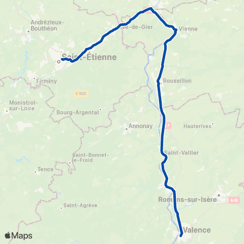 TER Auvergne-Rhône-Alpes RE St-Etienne / Valence map