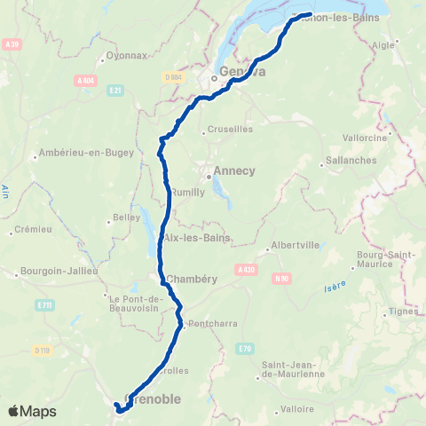 TER Auvergne-Rhône-Alpes RE Evian / Grenoble map