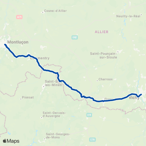 TER Auvergne-Rhône-Alpes Vichy - Commentry - Montlucon - Urcay map