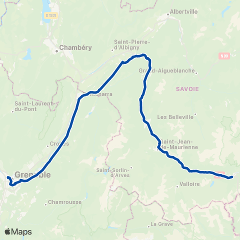 TER Auvergne-Rhône-Alpes RE Modane / Grenoble map