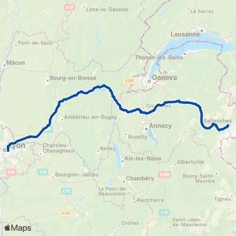 TER Auvergne-Rhône-Alpes RE Chamonix / Lyon map