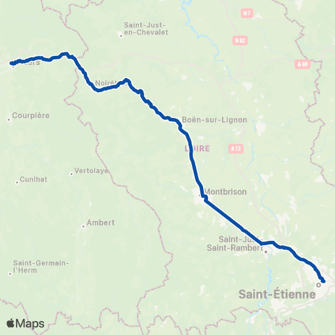 TER Auvergne-Rhône-Alpes Clermont-Ferrand - Saint-Etienne map
