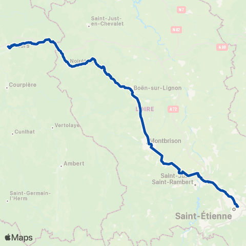 TER Auvergne-Rhône-Alpes Saint-Etienne - Noiretable - Thiers map