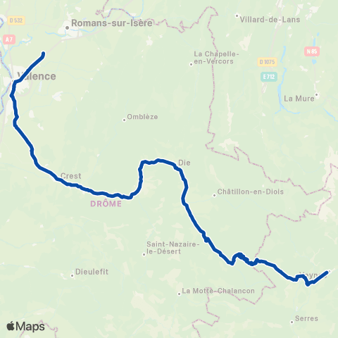 TER Auvergne-Rhône-Alpes Valence - Die map