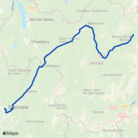 TER Auvergne-Rhône-Alpes RE Bourg-St-Maurice / Grenoble map