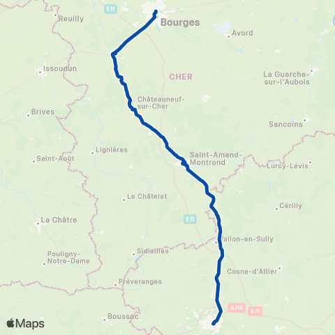 TER Auvergne-Rhône-Alpes Commentry - Montlucon - Bourges map