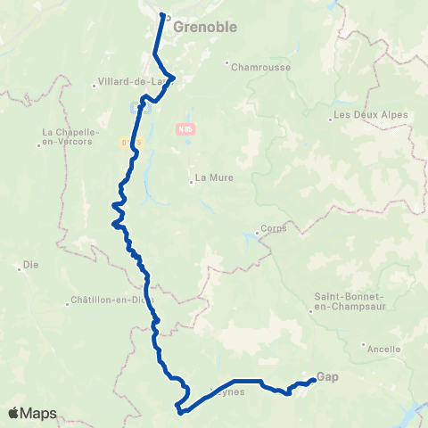 TER Auvergne-Rhône-Alpes Grenoble - Clelles - Veynes map