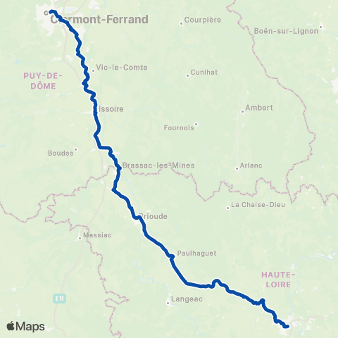 TER Auvergne-Rhône-Alpes Clermont-Ferrand - le Puy en Velay map