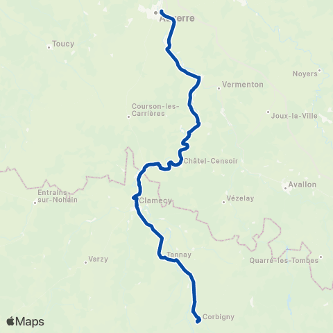 TER Mobigo (Bourgogne-Franche-Comté) Auxerre - Corbigny map