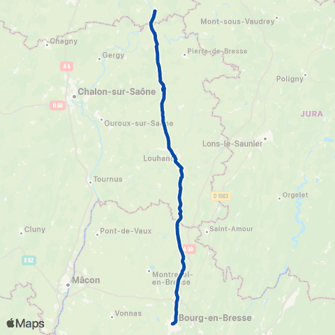 TER Mobigo (Bourgogne-Franche-Comté) Seurre - Bourg en Bresse map