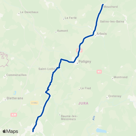 TER Mobigo (Bourgogne-Franche-Comté) Besançon-Mouchard - Lons map