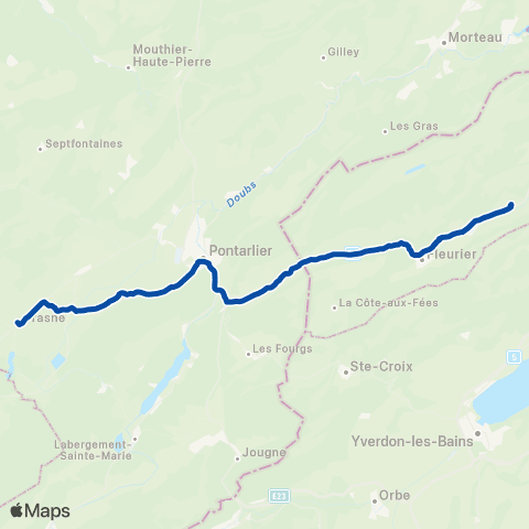 TER Mobigo (Bourgogne-Franche-Comté) Frasne-Pontarlier-Neuchâtel map