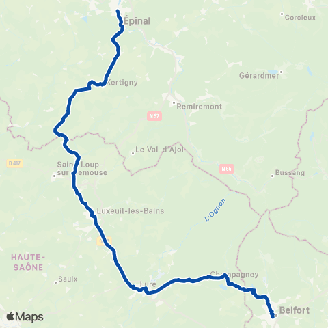 TER Mobigo (Bourgogne-Franche-Comté) Belfort - Epinal map