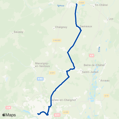 TER Mobigo (Bourgogne-Franche-Comté) Is - Tille - Dijon - les Laumes map