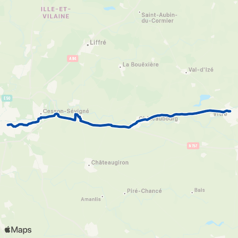BreizhGo Bretagne Rennes - Vitre map