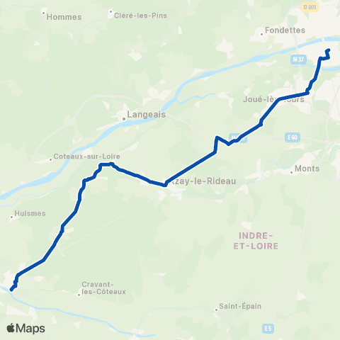 TER Rémi (Centre-Val de Loire) Tours - Chinon map