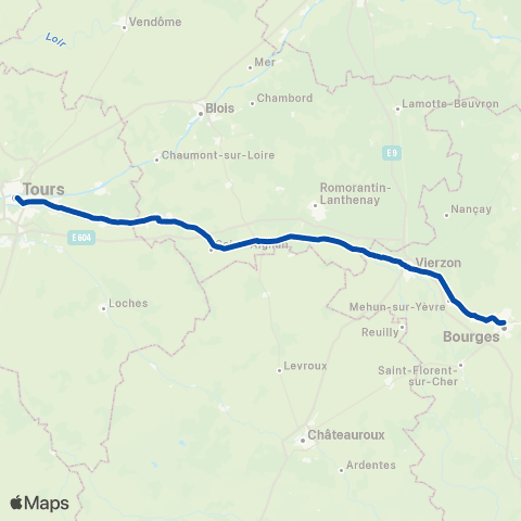 TER Rémi (Centre-Val de Loire) Tours - Bourges - Nevers map