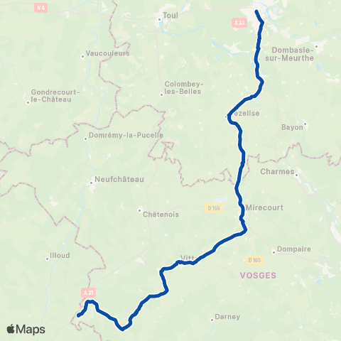 TER Fluo (Grand Est) Nancy - Vezelise - Mirecourt - Damblain map