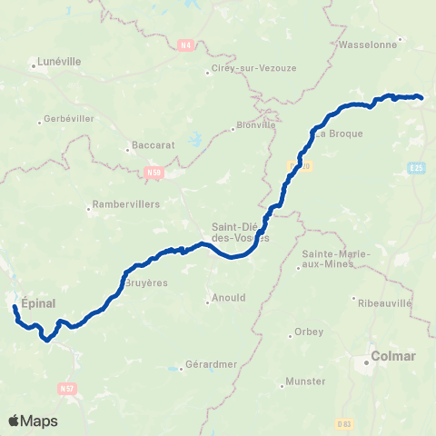 TER Fluo (Grand Est) Strasbourg - St Die des Vosges - Epinal map