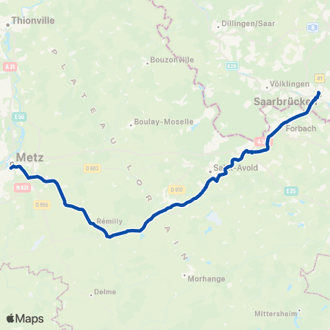 TER Fluo (Grand Est) Metz - Sarrebruck map