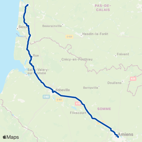 TER Hauts-de-France Calais Paris map