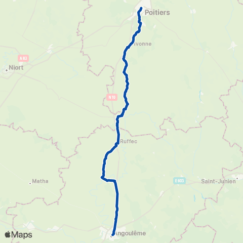TER Nouvelle-Aquitaine Poitiers - Angoulême map