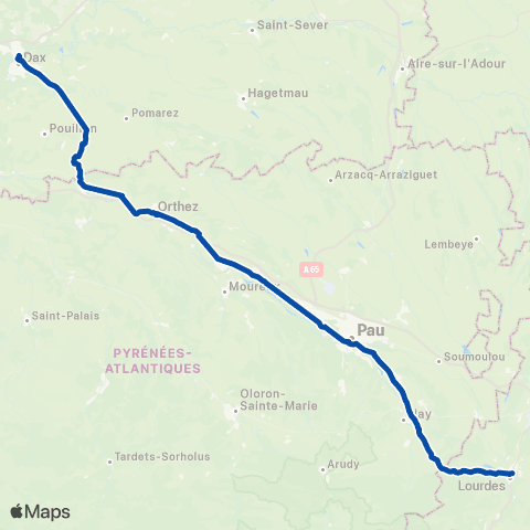 TER Nouvelle-Aquitaine Bordeaux - Dax - Pau - Tarbes map