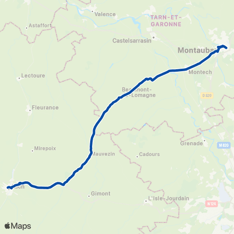 TER liO (Occitanie) Auch - Montauban map