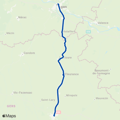 TER liO (Occitanie) Agen - Auch map