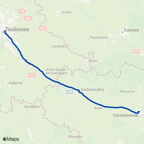 TER liO (Occitanie) Toulouse Matabiau - Narbonne map
