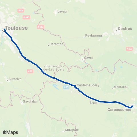 TER liO (Occitanie) Toulouse Matabiau - Port Bou Frontière map