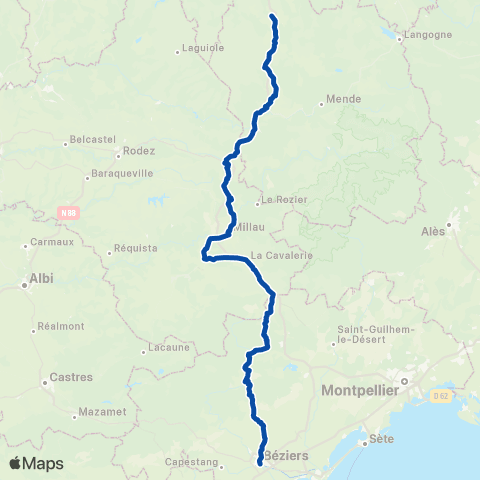 TER liO (Occitanie) Beziers - St Chely d'Apcher map