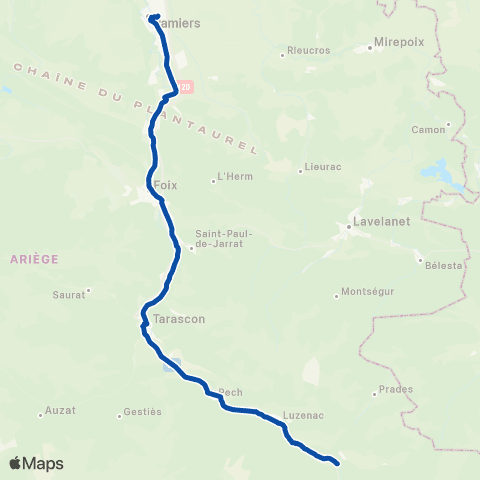 TER liO (Occitanie) Toulouse Matabiau - Latour de Carol Enveitg map