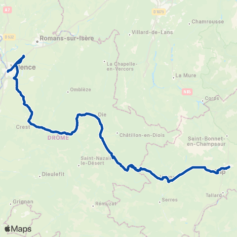 TER Zou! (Provence-Alpes-Côte d'Azur) Romans - Valence - Gap - Briancon map