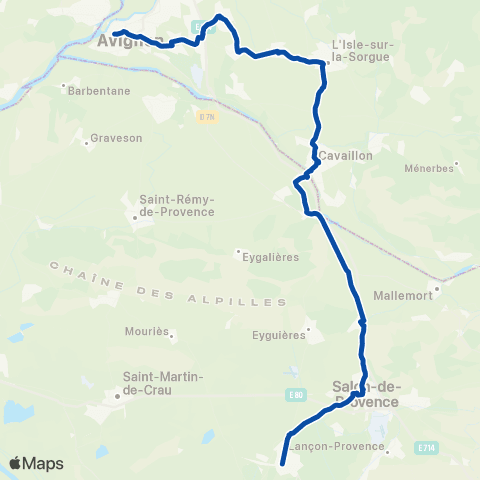 TER Zou! (Provence-Alpes-Côte d'Azur) Marseille - Miramas - Avignon TGV via Cavaillon map