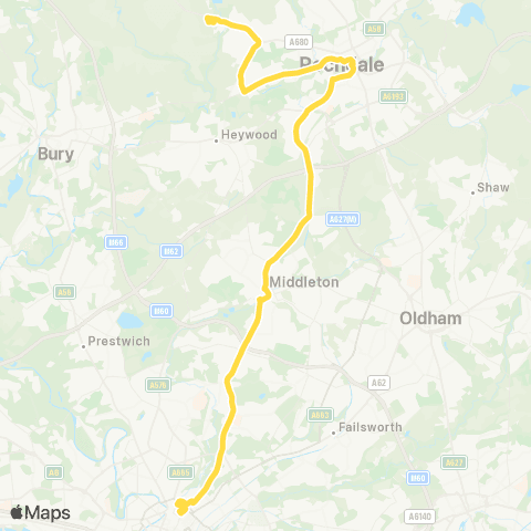 Bee Network Shudehill Interchange - Rochdale Interchange map