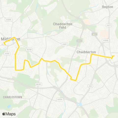 Bee Network Oldham Bus Sta - Middleton Bus Sta map