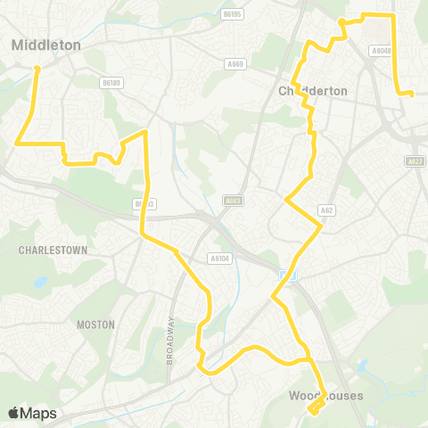 Bee Network Middleton Bus Sta - Oldham Bus Sta map