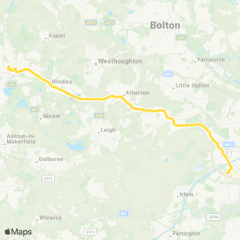 Bee Network Wigan Bus Sta - The Trafford Ctr Bus Sta map