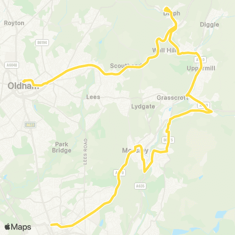 Bee Network Ashton-Under-Lyne Interchange - Oldham Bus Sta map