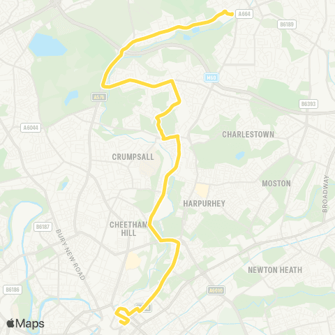 Bee Network Middleton Bus Sta - Shudehill Interchange map