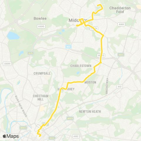 Bee Network Piccadilly Gardens - Middleton Bus Sta map