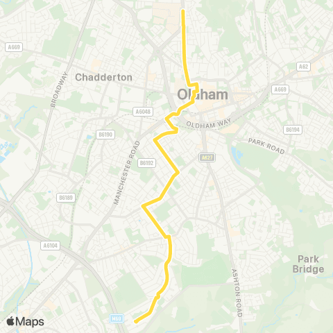 Bee Network Royal Oldham Hospital - Laburnum Road map