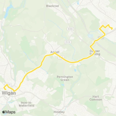 Bee Network Wigan Bus Station - Tesco Horwich map