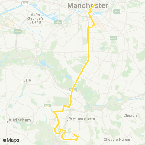 Bee Network Piccadilly Gardens - Wythenshawe Interchange map