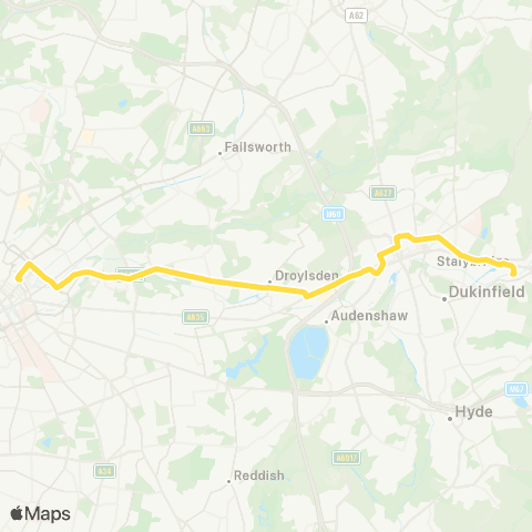 Bee Network Piccadilly Gardens - Ashton-Under-Lyne Interchange map