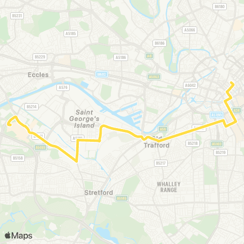 Bee Network The Trafford Ctr Bus Sta - Piccadilly Gardens map