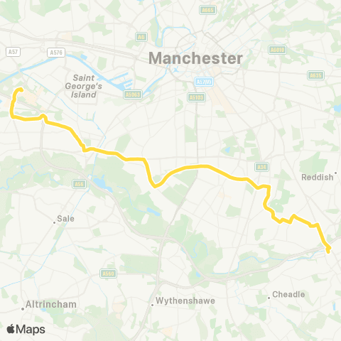 Bee Network The Trafford Ctr Bus Sta - Stockport Interchange map