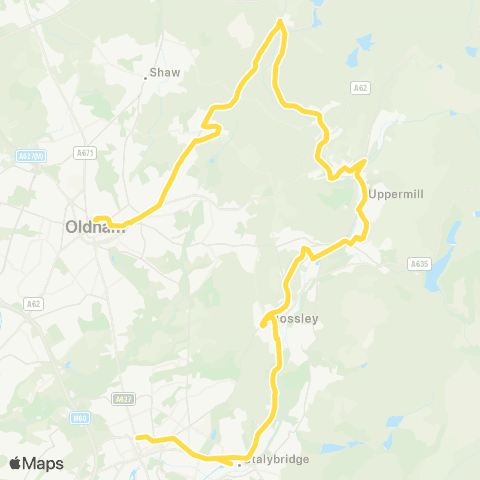 Bee Network Ashton-Under-Lyne Interchange - Oldham Bus Sta map